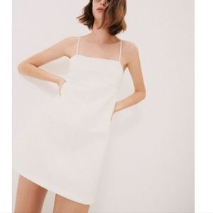 ZARA Strappy Square Neck Flared Hem Mini Dress Oyster White - NWOT
